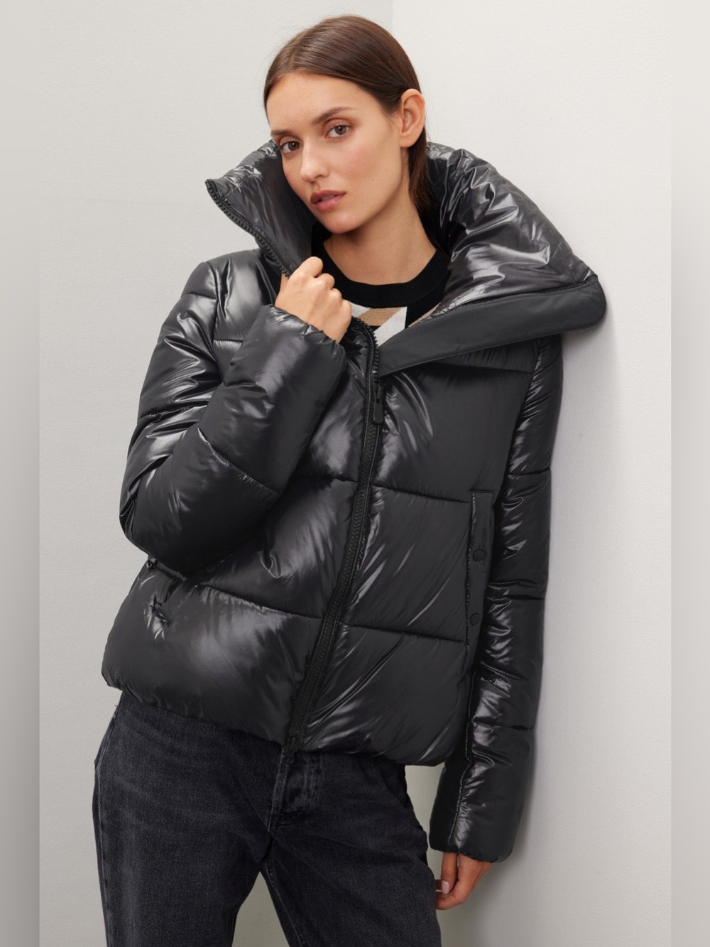 SAVE THE DUCK Glossy Black Quilted Puffer Jacket